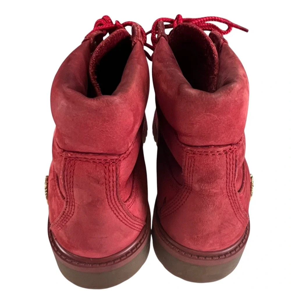 Timberland Boys 6 Inch Premium Waterproof Red‎ Nubuck Boots A1KRD Size 5